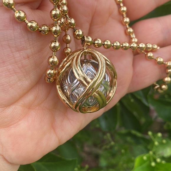 CHRISTIAN DIOR Necklace CD Logo Double Pendant Sphere Gold Chain - Picture 3 of 17